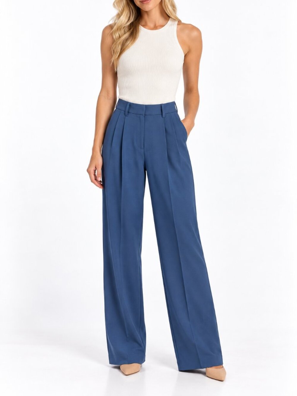 American Tall Women's Pleated Wide Leg Dress Pants Trousers Smoky Blue Size 10